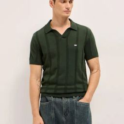 The Bear House Olive Cotton Regular Fit Striped Polo T-Shirt-picture-44