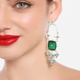 Zaveri Pearls Green Kundan Artificial Stones & Beads Dangler Earring-ZPFK16745 image 1