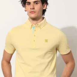 Rare Rabbit Yellow Regular Fit Solid Polo T-Shirt-image-34