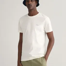 Gant Men White Solid Round Neck Short Sleeves T-Shirt-picture-0