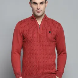 Monte Carlo Red Regular Fit Self Pattern Pullover image 1