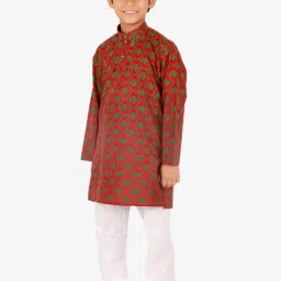 Pro-Ethic Style Developer Kids Red & White Printed Full Sleeves Kurta with Pyjamas image 4