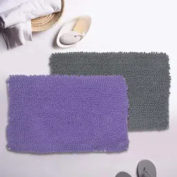 BIANCA Super-Soft Shaggy Floor Rug With Non-Slip Back -2pc Large (yakuza) solid-lilac/grey-19