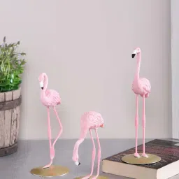 Tayhaa Pink Resin Flamingo Showpieces - Set of 3-44