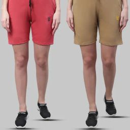 Vimal Jonney Pink & Khaki Cotton Sports Shorts - Pack of 2-image-76