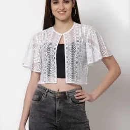Style Quotient Women Off White Self Design Lace Open Front Smart Casual Shrug-22
