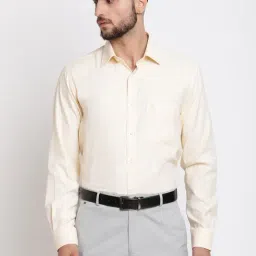 Cantabil Light Yellow Regular Fit Self Pattern Shirt-image-16