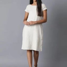 W Beige Embroidered Knee-length A-Line dress-image-2