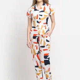 Claura White Printed Shirt With Pyjamas-image-5