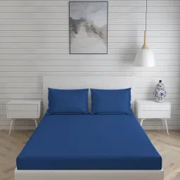 Layers Be Bold Solid Navy Blue 144 TC Cotton King Bed Sheet with 2 Pillow Covers-37