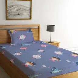 Klotthe Character based Multicolor 210 TC Cotton Single Bedsheet with 1 Pillow Cover-image-94