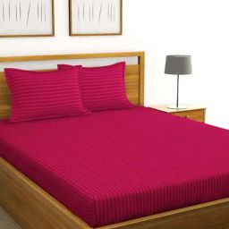 Bianca Hilton Stripes Red 210 TC Cotton Double Bedsheet with 2 Pillow Covers-image-53