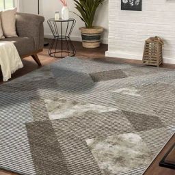 Obsessions Light Brown Geometric Floor Carpet - Large-17
