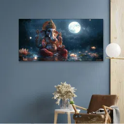 Nestroots Multicolor Canvas Lord Ganesha In Divine Moon Wall Painting - Single Frame image 1