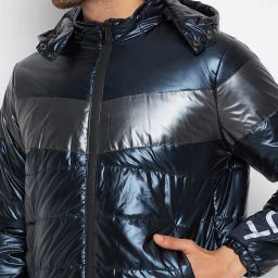 Duke Navy Blue Regular Fit Self Pattern Hooded Jacket image 4