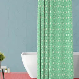 ArtzFolio Green and White Geometric Printed Waterproof Shower Curtain-image-86