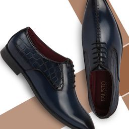 FAUSTO Men Blue Perforations PU Derbys-image-55