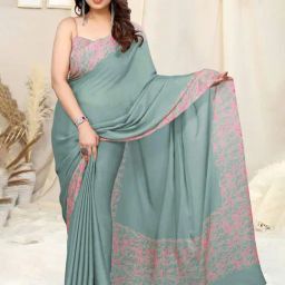 MIRCHI FASHION Green & Pink Printed Saree With Unstitched Blouse-image-83
