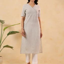 Janasya Off White Striped Kurti-image-61