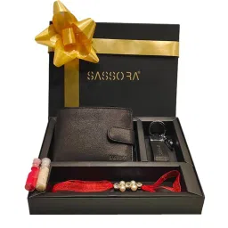 SASSORA Black Solid Bi-Fold Wallet, Keychain & Rakhi Combo Set image 4