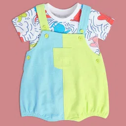 MINIKLUB Kids Multicolor Color Block Dungaree with T-Shirt image 1