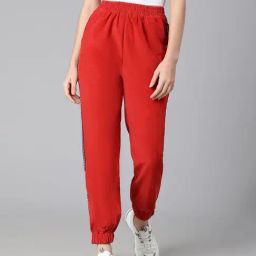Oxolloxo Red Cotton Regular Fit Mid Rise Joggers-picture-2