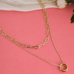 Prita by Priyaasi Dual Layered Beaded Link Ring Drop Gold-Plated Necklace-31