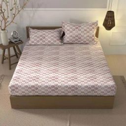 Bianca Mt Fit Brown 100% Cotton 144 TC King Fitted Bed Sheet with Pillow Cover-image-27