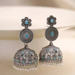 Priyaasi A Symphony of Green Floral Delights and Brilliance Jhumki Earrings image 1