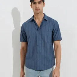 WES Casuals by Westside Navy Self-Striped Relaxed-Fit Cotton Shirt-picture-44