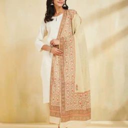 Fabindia Beige Cotton Regular Fit Floral Print Dupatta-picture-33
