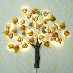 eCraftIndia Colorful Leaves Tree Handcrafted Iron Wall Hanging with background LED's image 2