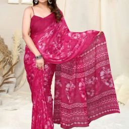 MIRCHI FASHION Pink Printed Saree With Unstitched Blouse-picture-27