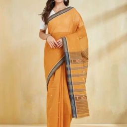 Fabindia Yellow Cotton Regular Fit Woven Design Sarees-image-14