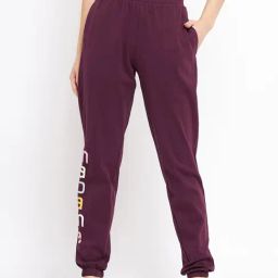 MADAME Dark Purple Printed High Rise Joggers-image-66