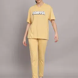 GRIFFEL Yellow Printed T-Shirt With Track Pants-image-2