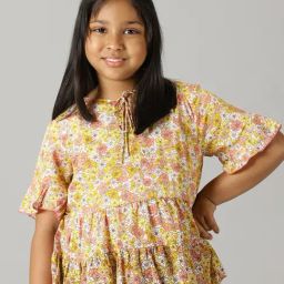 Kiddopanti Kids White & Yellow Floral Print Top-image-102
