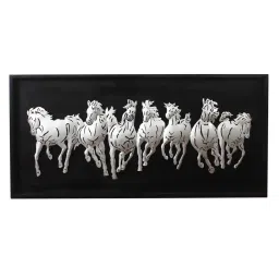 ecraftindia Silver 7 Running Horses empanalled in Wooden Frame Handcrafted Wall Hanging with Background LED's image 3