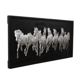 ecraftindia Silver 7 Running Horses empanalled in Wooden Frame Handcrafted Wall Hanging with Background LED's image 5