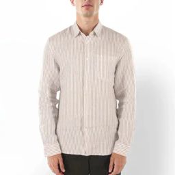 celio Celio* Ray Taupe Linen Regular Fit Striped Shirt-picture-7