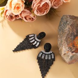 StyleCast Brass-Plated Rhinestone Studded Contemporary Drop Earrings-image-66