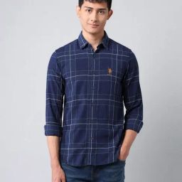 U.S. Polo Assn. Denim Co. Blue Cotton Regular Fit Checks Casual Shirt-picture-13