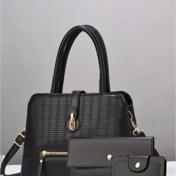 Styli Black Textured Handbag with Wallet and Card Case-6