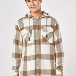 Urban Ranger By Pantaloons White Cotton Slim Fit Checks Hooded Shirt-image-41
