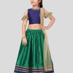 Aarika Kids Navy & Green Regular Fit Lehenga Cholis-image-45