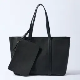 Westside Black Panel-Detailed Tote Bag with Laptop Sleeves and Pouch-picture-26