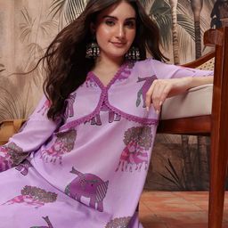 Sangria Printed Crochet Detail Layered Kurta with Palazzos-picture-39