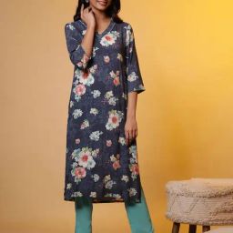 Aurelia Blue Regular Fit Floral Kurta-image-77