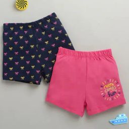 Bumzee Navy Cotton Graphic Shorts for Girls-picture-27