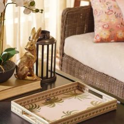 Pure Home and Living Beige & Green Leather Palmero Printed Rectangle Tray-image-20